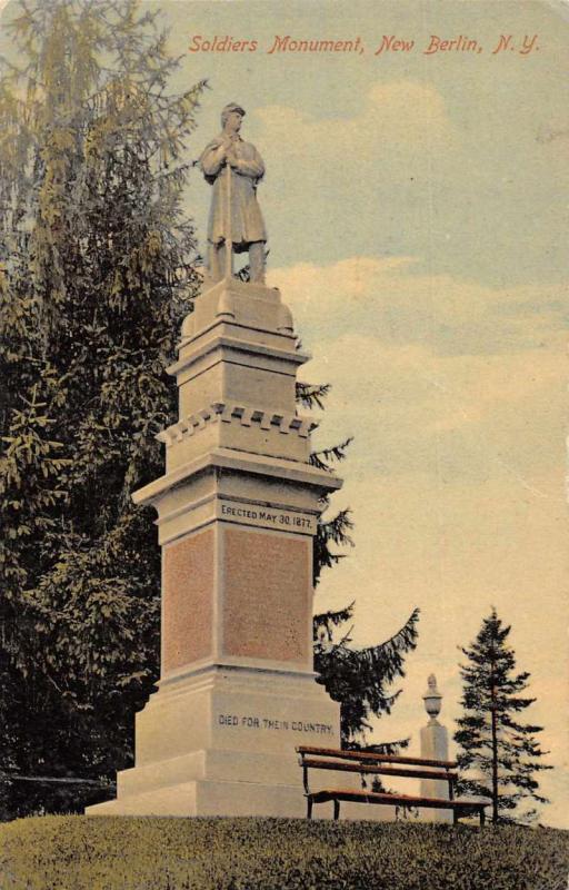 New Berlin New York Soldiers Monument Scenic View Antique Postcard J70850