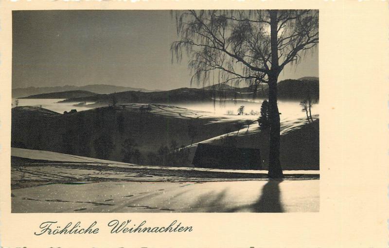 Foto postcard Fischer Sibiu Romania 1938 winter landscape Frohliche Weihnachten