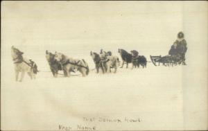 That Demon Howl Husky Sled Dogs Near Nome Alaska AK c1905 Real Photo Postcard