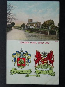 Wales CONWYN BAY Llandrillo Church & HERALDIC COAT OF ARMS - Old Postcard