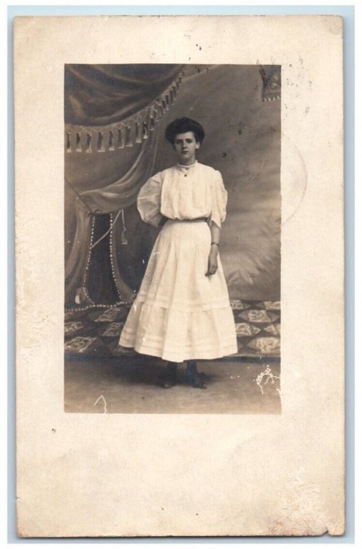 1908 Woman Studio Portrait View Campbellsville Kentucky KY RPPC Photo Postcard