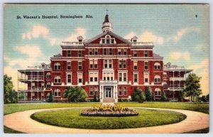 BIRMINGHAM ALABAMA ST. VINCENT'S HOSPITAL EXTERIOR VIEW VINTAGE LINEN POSTCARD