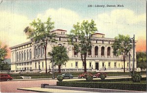 Library Detroit Mich. Michigan Vintage Postcard Standard View Card Old Cars