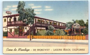 LAGUNA BEACH, CA California ~ CASA de MANDIGO c1940s Roadside Linen Postcard