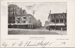 New Bedford MA Lawtons Corner Union and Purchase Streets c1909 Postcard H21