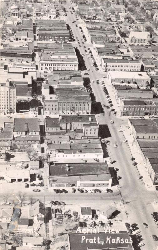 PRATT KANSAS AERIAL VIEW OF THE BUSINESS DISTRICT POSTCARD 1953