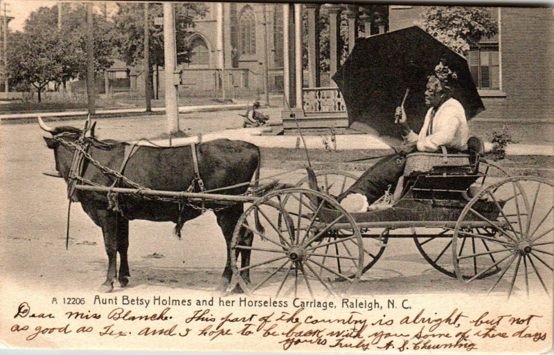 Aunt Betsy Holmes and Her Horseless Carriage,Raleigh,NC Ox Cart