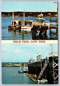 Fishing Boats, High Tide, Low Tide, New Brunswick, 1980s Split View Postcard