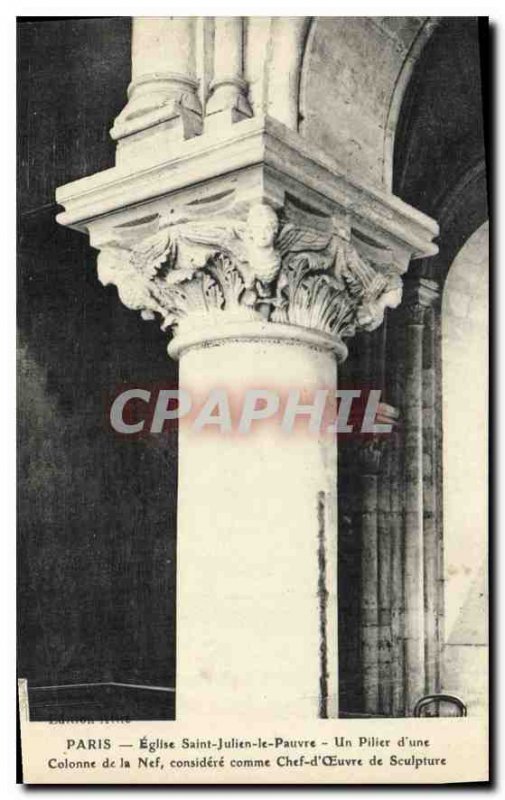 Postcard Old Church Paris Saint Julien the Poor a Pelier a Column Nave Consid...