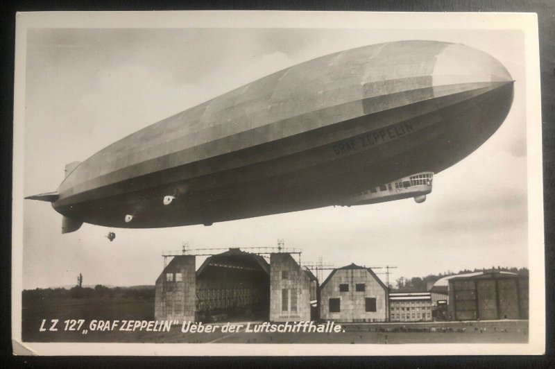 Mint RPPC Postcard Germany Graf Zeppelin LZ 127 Dirigible Over Airship Hall