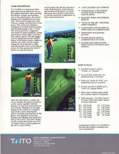 US CLASSIC GOLF By TAITO 1989 NOS VIDEO ARCADE GAME MACHINE SALES FLYER BROCHURE