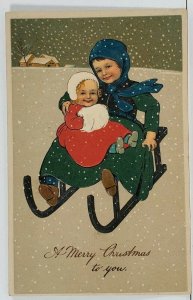 Merry Christmas Children Slessing Like Like Faces Embossed Postcard C16