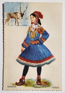Norge Samepike Beautiful Woman Embroidered Traditional Costume Postcard P30