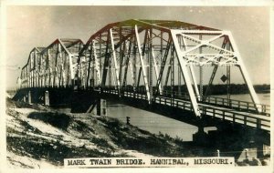 Hannibal Missouri Mark Twain Bridge 1938 RPPC Photo Postcard 20-6418