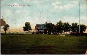 Vintage Postcard KS Wichita Country Club Tennis Courts Flagpole ~1910 S86