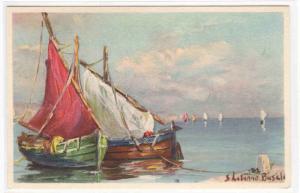 Fishing Boats art artist signed Busele postcard