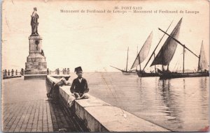 Egypt Port Said Monument of Ferdinand de Lesseps Vintage Postcard 09.24