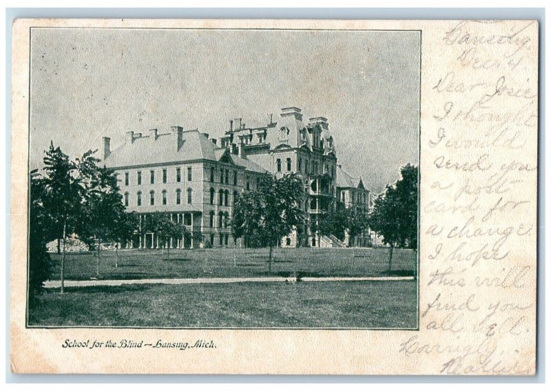 1907 School Blind Exterior Building Lansing Michigan MI Vintage Antique Postcard 