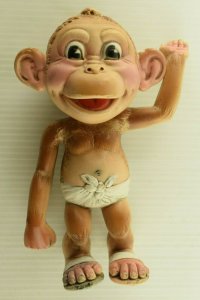 1950's Gerber Plastics Anthropomorphic Baby Monkey Rubber Squeak Toy 