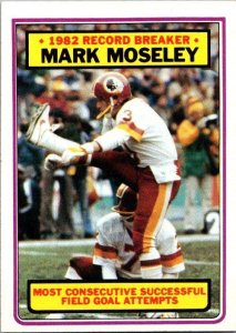 1983 Topps Fooyball Card '82 Record Breaker Mark Mosley Washington Redskins