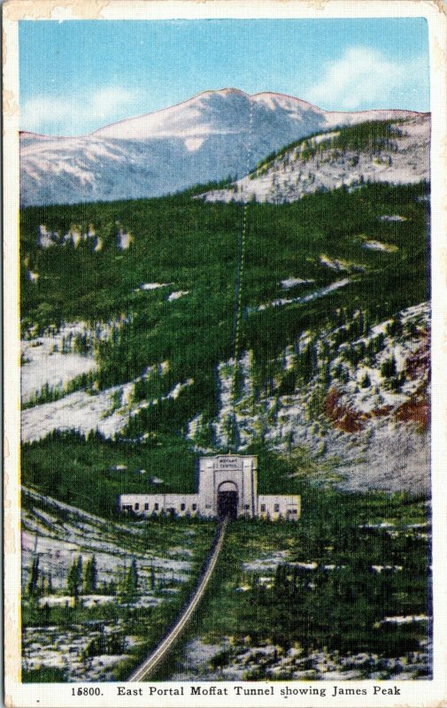 postcard East Portal, Moffat Tunnel showing James Peak Colorado