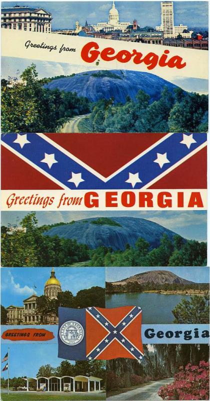 (3 cards) Greetings from Georgia pm 1959 Stone Mountain Flag