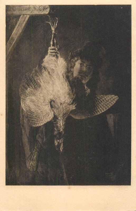 Fine art vintage postcard Rembrandt der Rohrdommeljager turkey