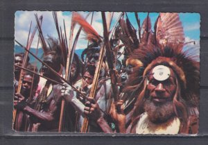 PAPUA, NEW GUINEA, WARRIORS IN CEREMONIAL DRESS, c1975 ppc., unused.
