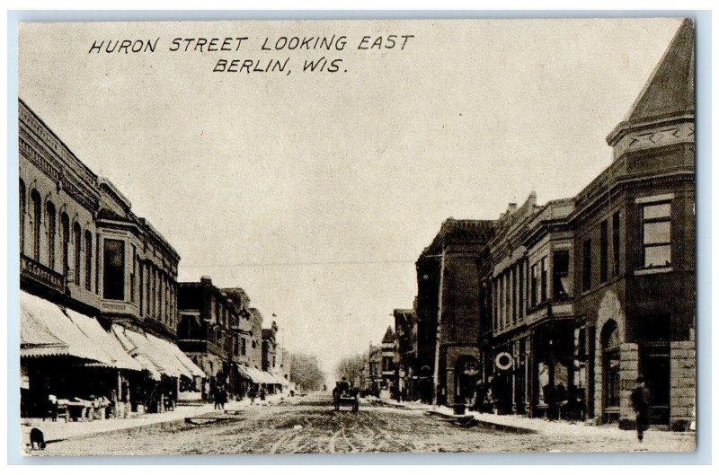1910 Huron Street From East Dirt Road Horse Carriage Berlin Wisconsin Postcard