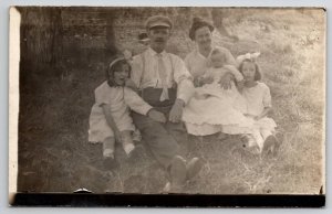 RPPC Lovely Edwardian Mother Father Girls Children In Tall Grass Postcard A44