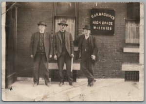 MEN w/ HIGH GRADE WHISKIES SIGN O & B MAGUIRES NTIQUE REAL PHOTO POSTCARD RPPC