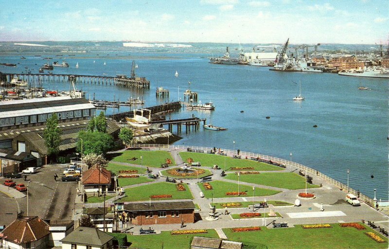 (ao90) Portsmouth Harbour from Gosport showing warships - Hampshire Postcard 