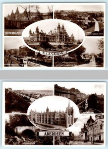 2 RPPC Postcards GLASGOW & ABERDEEN, SCOTLAND Multi Views ca 1930s Real Photo