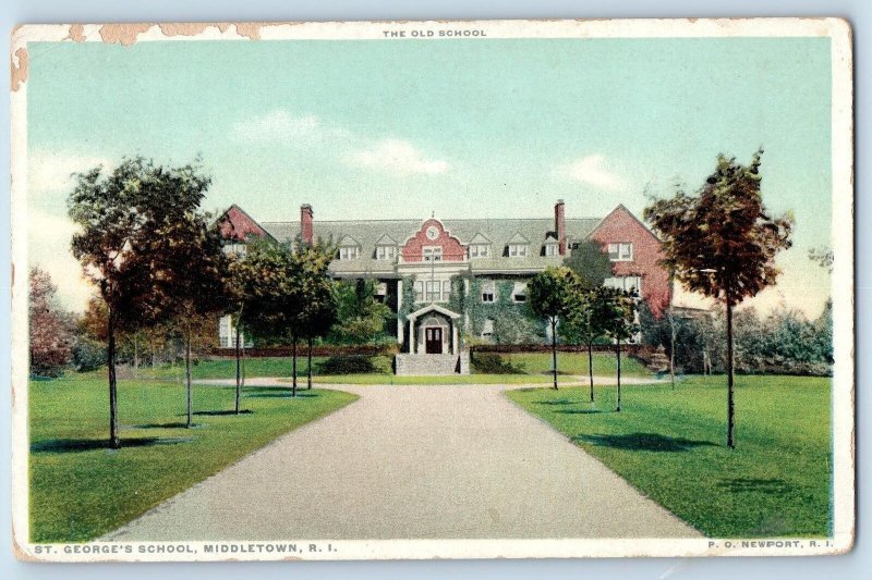 c1920 St. George School Old School Tower Clock Middletown Rhode Island Postcard