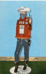 Postcard Cowboy One Armed Bandit Slot Machine Reno NV Generous Gentleman Of West