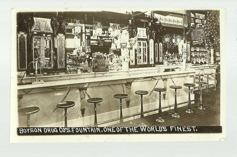 Cedar Rapids IOWA RPPC c1910 INTERIOR DRUG STORE Soda Fountain ICE CREAM PARLOR