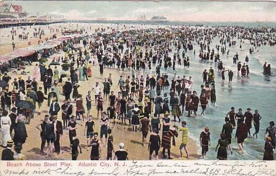 New Jersey Atlantic City Beach Above Steel Pier 1907