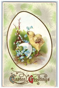 1911 Easter Greetings Egg Chick Pipe Berry Pansies Flowers Newark NJ Postcard