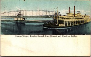 Postcard Steamer Quincy Passing Through Draw Keokuk and Hamilton Bridge