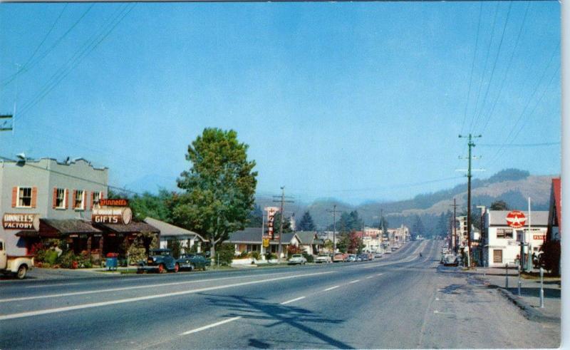 GARBERVILLE, California  CA   STREET SCENE Flying A, 1950s Cars Hwy 101 Postcard