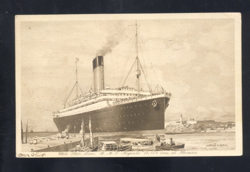 WHITE STAR LINE TITANIC SISTER SHIP SS MEGANTIC VINTAGE POSTCARD 1923