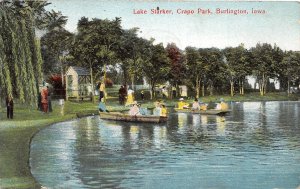 J49/ Burlington Iowa Postcard c1910 Lake Starker Crapo Park Boats 211