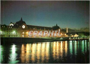 Modern Postcard The Orsay Museum Facade on the Seine Night View Eiffel Tower