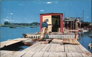 Kennebunk ME Lobster Fisherman Fishing Chrome Vintage Postcard