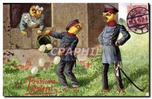 Old Postcard Illustrator Easter Chick Army