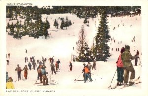 Lac-Beauport, Quebec Canada  MONT SAINT-CASTIN SKI AREA~SKIERS ca1940's Postcard