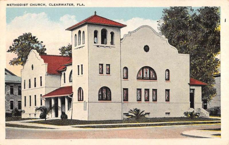 Clearwater Florida Methodist Church Street View Antique Postcard K69873