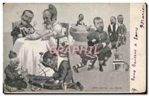 Postcard Old Satirical Political Spectacle day Loubet Nicolas II Russia Russia