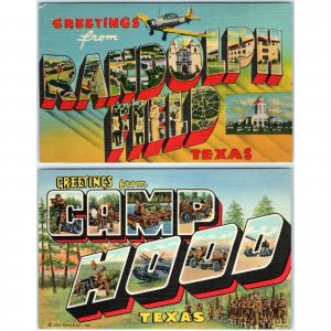 x2 LOT c1940s Greetings Randolph Field / Camp Hood Texas Linen Army Base TX A146