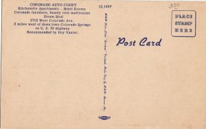 Postcard Coronado Auto Court Kitchenette Apartments Colorado Springs CO